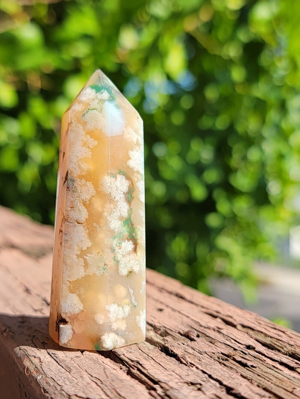 NEW 2.58" x 49g GREEN FLOWER AGATE TOWER